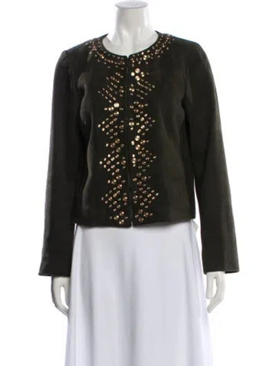 Pre-owned Tory Burch Leather Jacket In Green