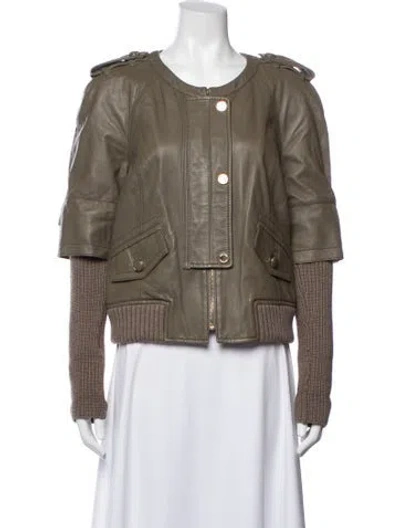 Pre-owned Tory Burch Leather Jacket In Green