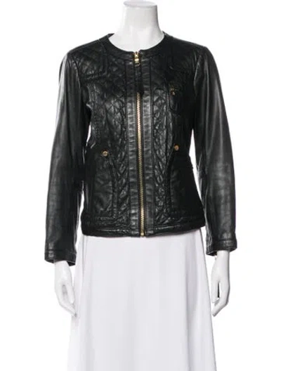 Pre-owned Tory Burch Leather Jacket In Green