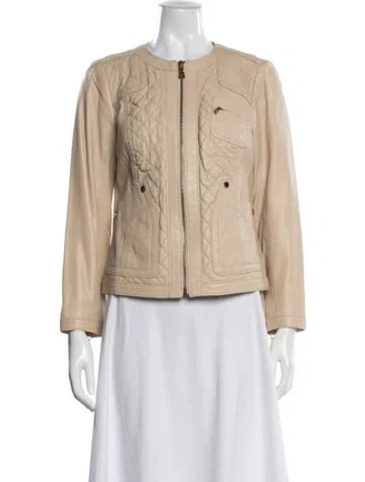 Pre-owned Tory Burch Leather Jacket In Neutral