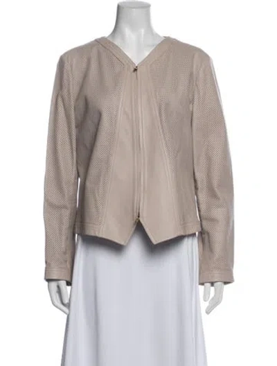 Pre-owned Tory Burch Leather Jacket In Neutrals