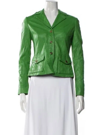 Pre-owned Tory Burch Leather Jacket W/ Tags In Green