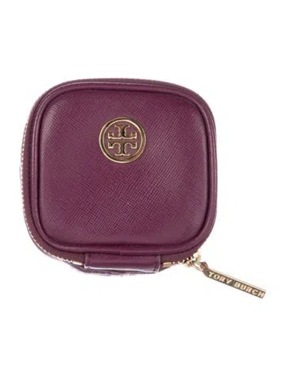 Pre-owned Tory Burch Leather Jewelry Pouch In Purple