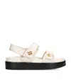 Tory Burch Leather Sandals With Metal Monogram In White