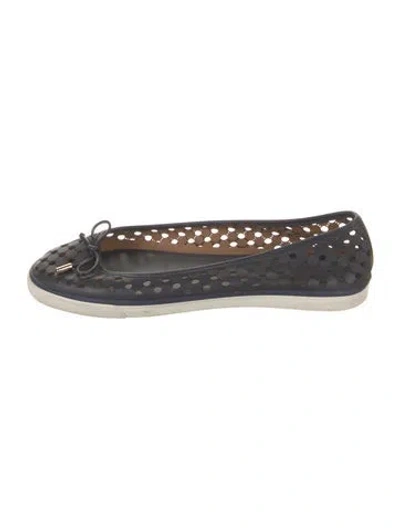 Pre-owned Tory Burch Leather Lace Pattern Ballet Flats In Blue