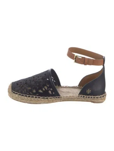 Pre-owned Tory Burch Leather Lace Pattern Espadrilles In Blue