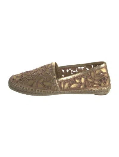 Pre-owned Tory Burch Leather Lace Pattern Espadrilles In Gold