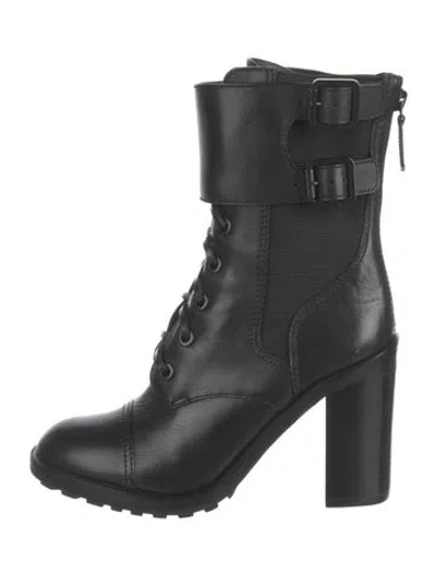 Pre-owned Tory Burch Leather Lace-up Boots In Black