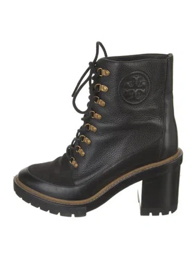 Pre-owned Tory Burch Leather Lace-up Boots In Black