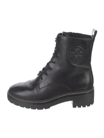 Pre-owned Tory Burch Leather Lace-up Boots In Black