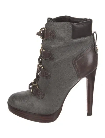 Pre-owned Tory Burch Leather Lace-up Boots In Brown