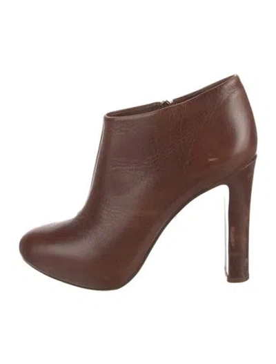 Pre-owned Tory Burch Leather Lace-up Boots In Brown