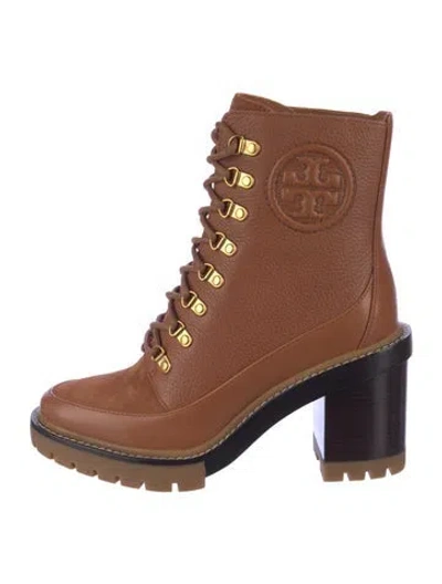 Pre-owned Tory Burch Leather Lace-up Boots In Brown