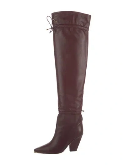 Pre-owned Tory Burch Leather Lace-up Boots In Burgundy