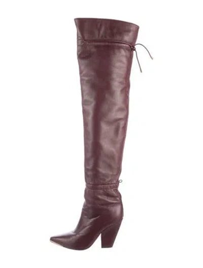 Pre-owned Tory Burch Leather Lace-up Boots In Burgundy