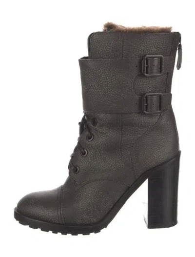 Pre-owned Tory Burch Leather Lace-up Boots In Gray