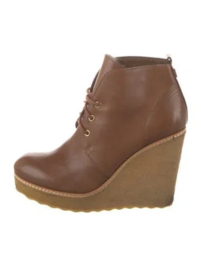 Pre-owned Tory Burch Leather Lace-up Boots In Neutral