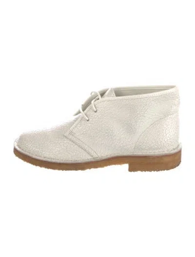Pre-owned Tory Burch Leather Lace-up Boots In White