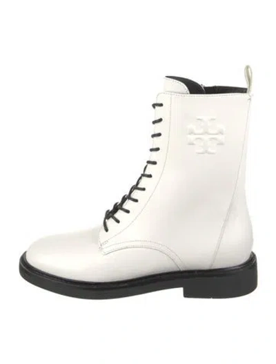 Pre-owned Tory Burch Leather Lace-up Boots In White