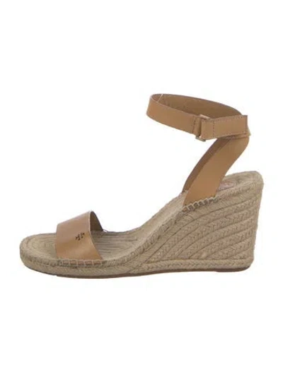 Pre-owned Tory Burch Leather Lasercut Accents Espadrilles In Brown