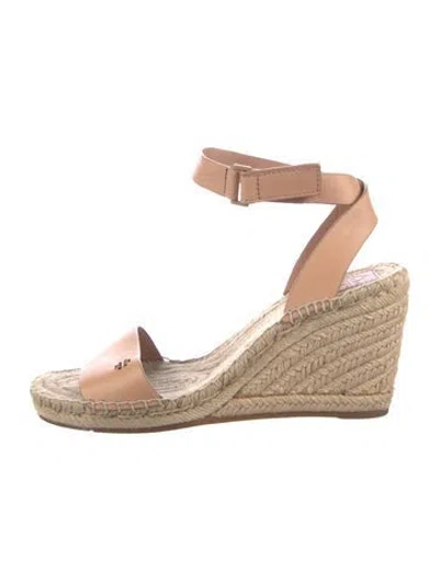 Pre-owned Tory Burch Leather Lasercut Accents Espadrilles In Neutral