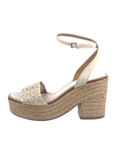 Pre-owned Tory Burch Leather Lasercut Accents Espadrilles In Neutral