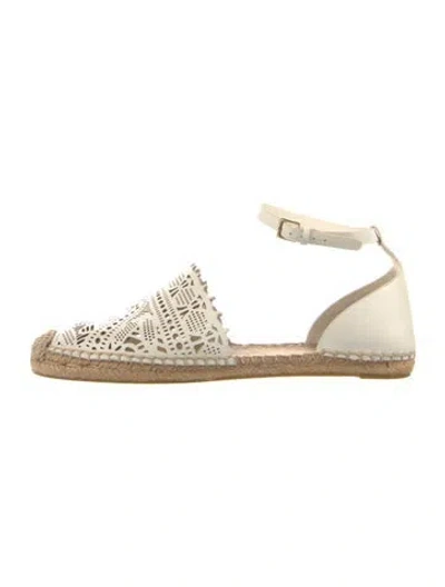 Pre-owned Tory Burch Leather Lasercut Accents Espadrilles In Neutrals