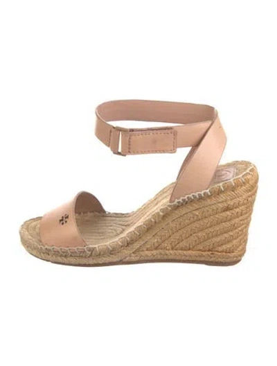 Pre-owned Tory Burch Leather Lasercut Accents Espadrilles In Neutrals