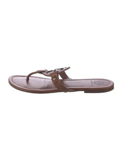 Pre-owned Tory Burch Leather Lasercut Accents Flip Flops In Brown