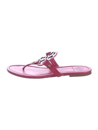 Pre-owned Tory Burch Leather Lasercut Accents Flip Flops In Pink