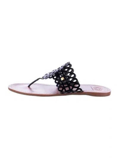 Pre-owned Tory Burch Leather Lasercut Accents Flip Flops In Purple