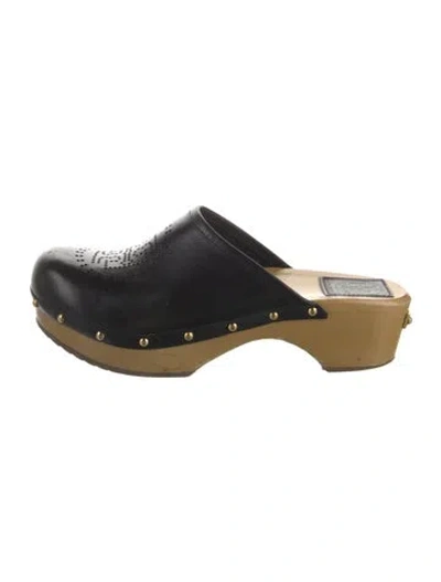 Pre-owned Tory Burch Leather Lasercut Accents Mules In Black