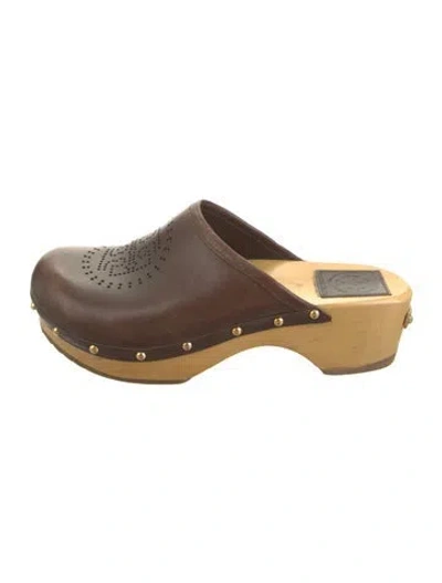 Pre-owned Tory Burch Leather Lasercut Accents Mules In Brown