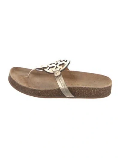 Pre-owned Tory Burch Leather Lasercut Accents Slides In Brown