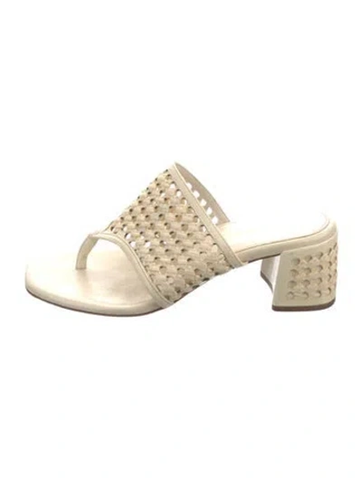 Pre-owned Tory Burch Leather Lasercut Accents Slides In Neutral