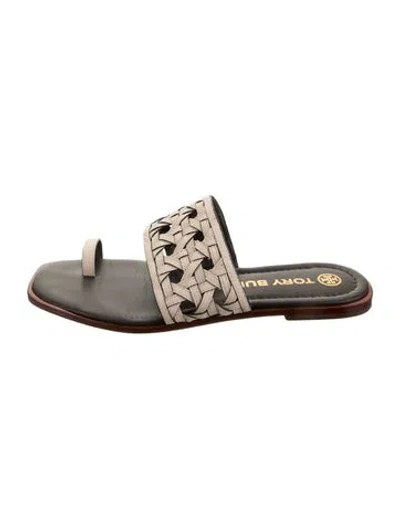 Pre-owned Tory Burch Leather Lasercut Accents Slides In White
