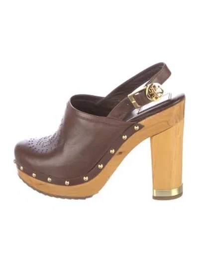 Pre-owned Tory Burch Leather Lasercut Accents Slingback Pumps In Brown