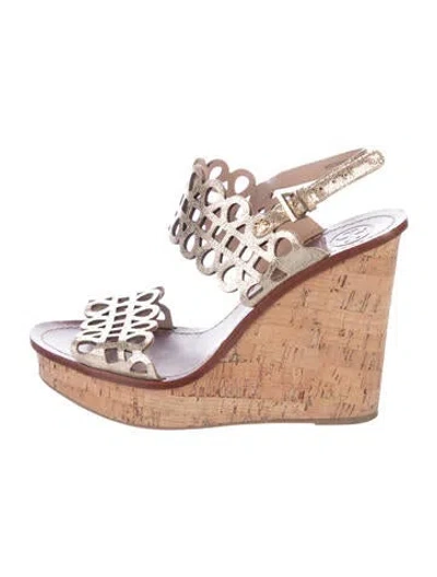 Pre-owned Tory Burch Leather Lasercut Accents Slingback Sandals