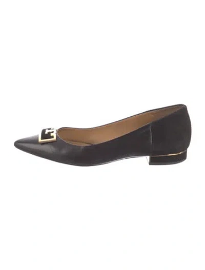 Pre-owned Tory Burch Leather Leather Trim Embellishment Ballet Flats In Black