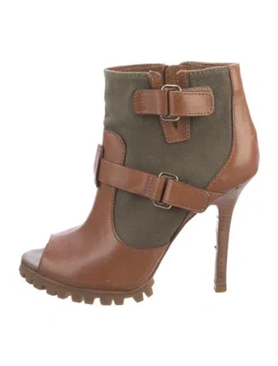 Pre-owned Tory Burch Leather Leather Trim Embellishment Boots In Brown