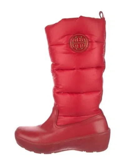 Pre-owned Tory Burch Leather Leather Trim Embellishment Boots In Red