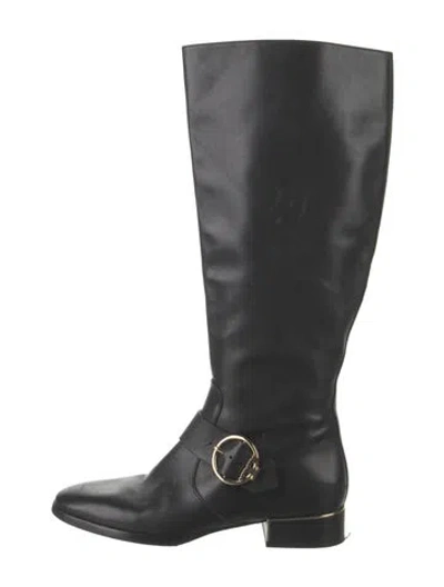 Pre-owned Tory Burch Leather Leather Trim Embellishment Riding Boots In Black