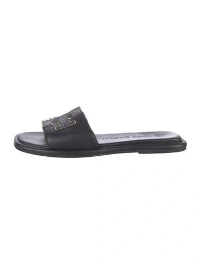 Pre-owned Tory Burch Leather Leather Trim Embellishment Slides In Black