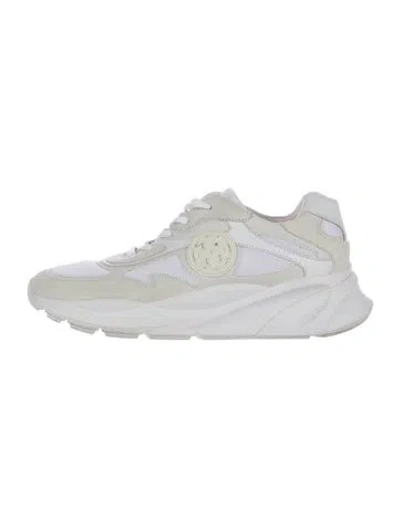 Pre-owned Tory Burch Leather Leather Trim Embellishment Sneakers In White