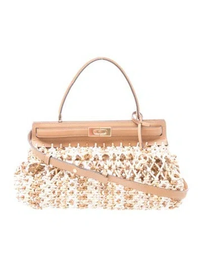 Pre-owned Tory Burch Leather Lee Radziwill Macrame Small In Neutrals