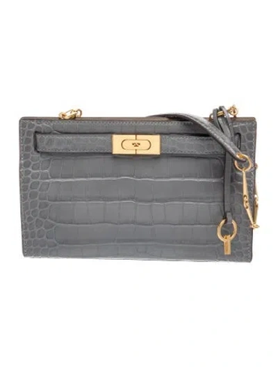 Pre-owned Tory Burch Leather Lee Radziwill Petite In Grey