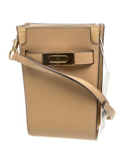 Pre-owned Tory Burch Leather Lee Radziwill Phone Pouch W/ Tags In Brown