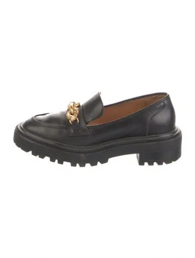 Pre-owned Tory Burch Leather Loafers In Black