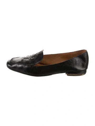Pre-owned Tory Burch Leather Loafers In Black