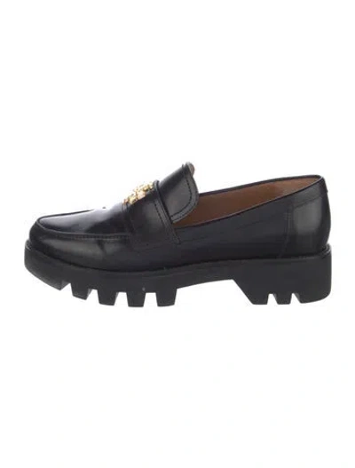 Pre-owned Tory Burch Leather Loafers In Black
